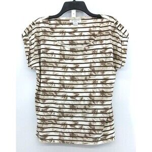 Liz Claiborne Shirt Womens Size PXL Brown Striped Short Sleeve Pullover Top